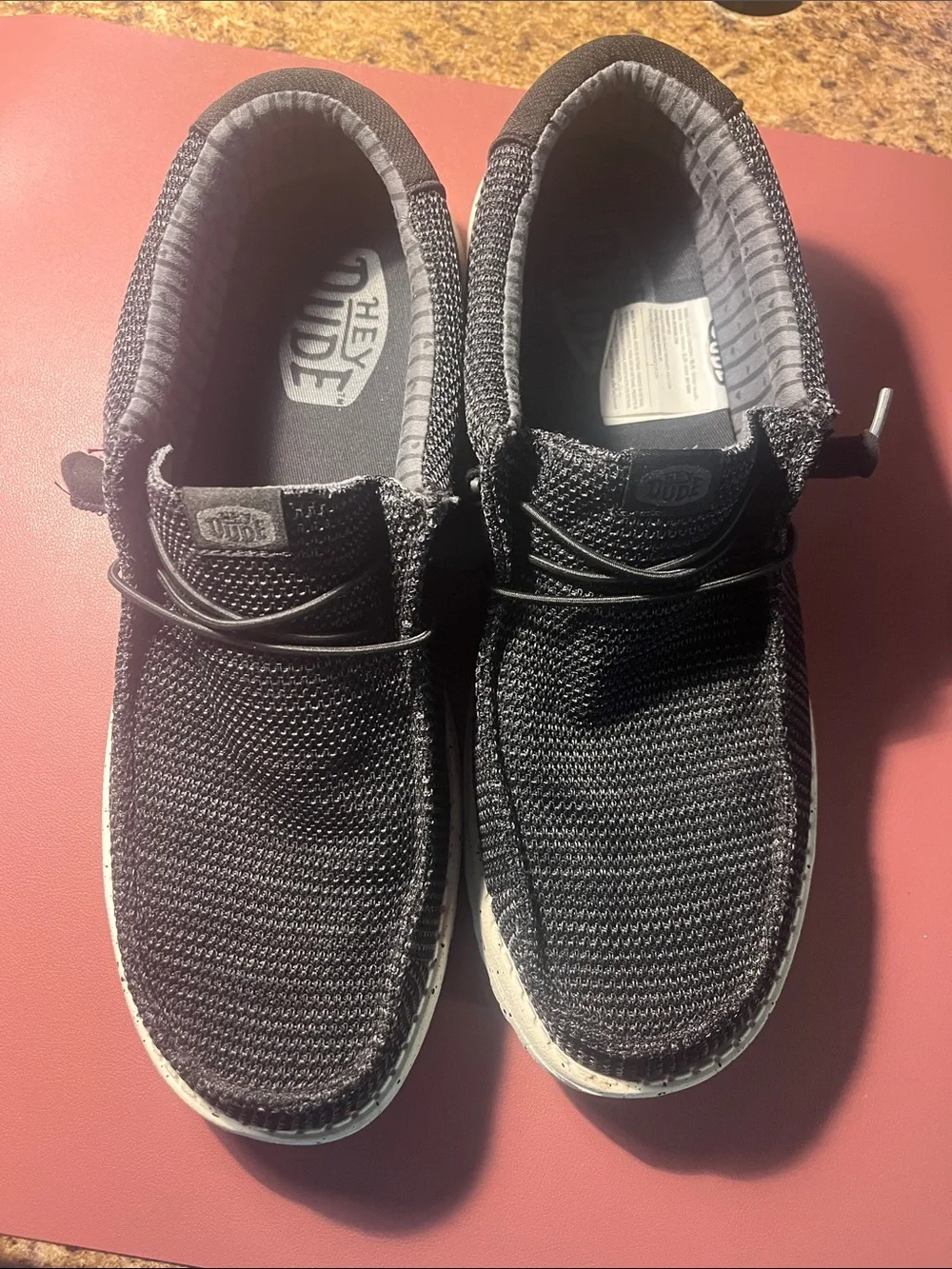 Hey Dude Black Knit Slip-On Loafers with White Sole
